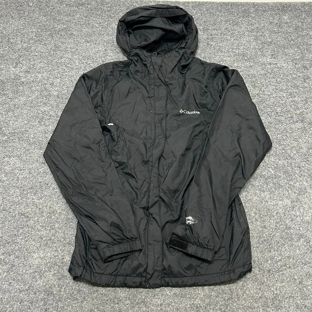 Columbia Rain Jacket Womens Size S Black Hooded Lightweight Windbreaker Outdoor